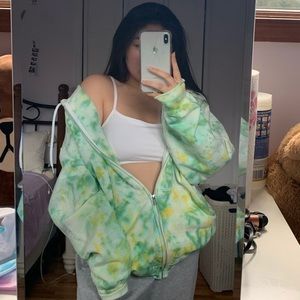Custom tie dye zip up hoodie in LemonLime